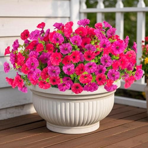 ADXORA 12 Bundles Morning Glory Artificial Flowers for Outdoor Decoration UV Resistant Fake Plastic Plants Artificial Greenery for Indoor Outdoor Garden Patio Window Box Home Decor