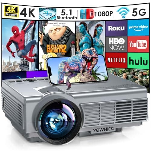 Projector with WiFi and Bluetooth, YOWHICK Outdoor 9500L Native 1080P 5G WiFi 4K Support Portable Mini Movie Projector for HDMI, VGA, USB, Laptop, iOS & Android Phone