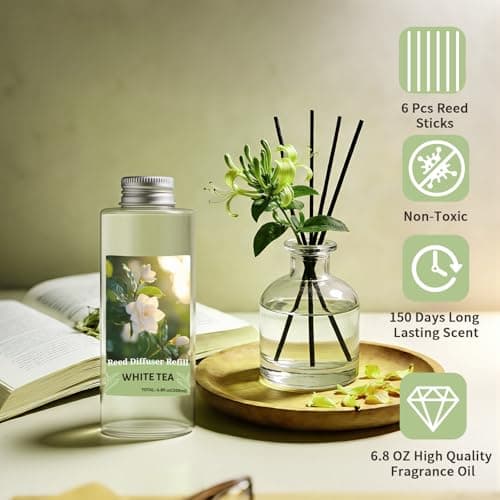 STRN Reed Diffuser Oil Refill, White Tea Scented Diffuser with Stick 200ML - Thumbnail 4