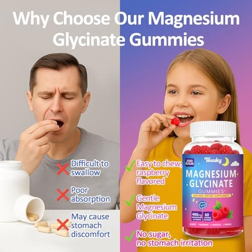 Magnesium Glycinate Gummies 400mg - Sugar Free Vegan Gummies for Adults & Kids with Vitamin D3, B6, C, CoQ10, Collagen, Zinc - Sleep, Muscle, Bone & Memory Support - 60 Raspberry Chewables - Thumbnail 4