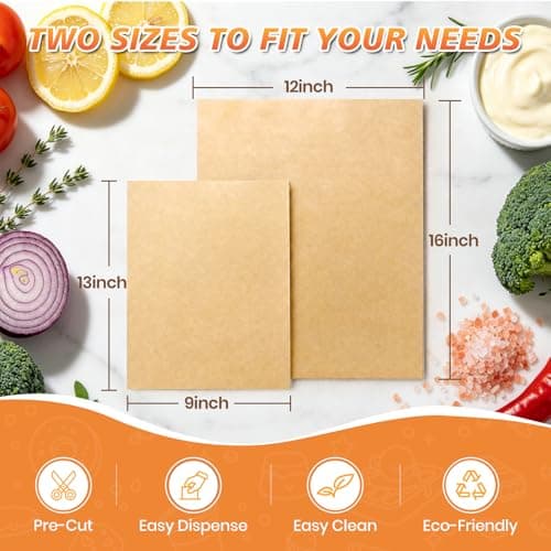 Yarmchahk 200pcs Unbleached Parchment Paper Sheets, 9x13In Precut Cooking Paper Liners for Baking Sheets, Air Fryer, Microwave, Grilling, Oven, Non-Stick,Non-Toxic, Oil Proof, Food Grade - Thumbnail 4