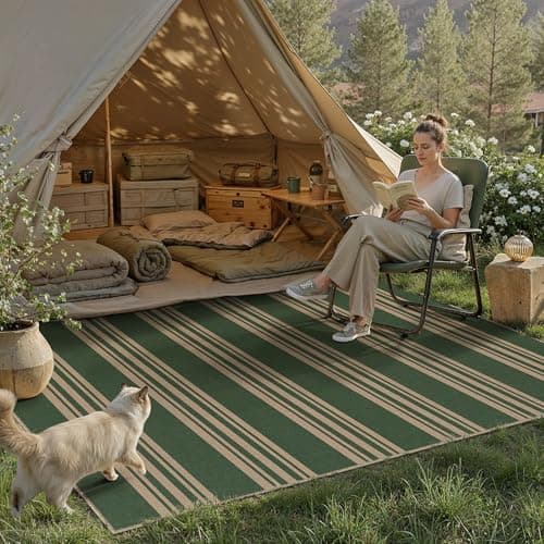 PureCozy Striped Easy Jute 5x7 Area Rugs Green Washable Outdoor Patio Rug for Living Room Indoor Outdoor Carpet Non Slip Office Farmhouse Neutral for Backyard Balcony Porch Bedroom Dining Room - Thumbnail 4