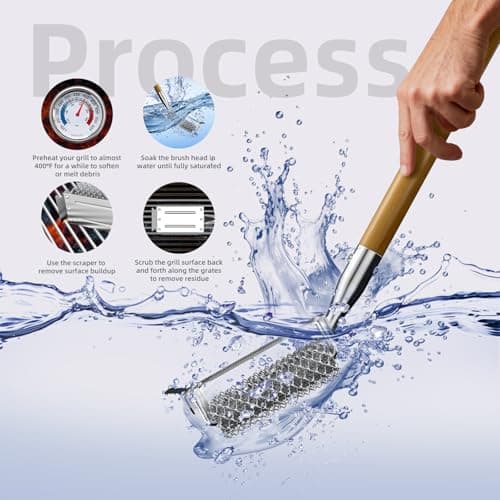 HOUSE AGAIN Grill Brush and Scraper Bristle Free with 3 Replacement Head 304 Stainless Steel Food-Grade Grill Accessories, Safe BBQ Cleaner Brush Strong Barbecue Cleaning Brush for Outdoor Grill Grate - Thumbnail 6