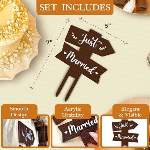 Stofinity Rustic Wedding Cake Toppers For Bride And Groom - Just Married Cake Topper Wedding Decorations, Wood Cakes Topper Sign For Engagement Bridal Shower Party Decorations - Thumbnail 2