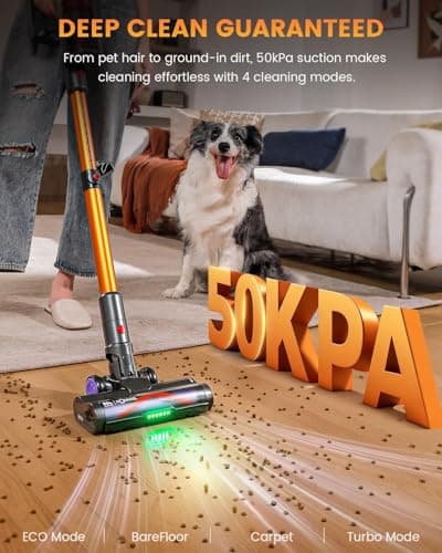 AlloyMove Cordless Vacuum Cleaner, 550W 50KPA 80Mins Self-Standing Cordless Vacuum for Home, With Wall Mount Charging/LED Display/Anti-Tangle Brush Stick Vacuum for Carpet/Pet Hair/Hardwood Floor, A05 - Thumbnail 2