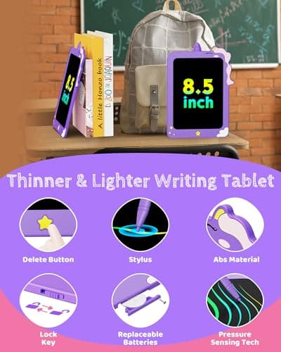 TEKFUN Birthday Gifts for Girls, 8.5inch Doodle Board, LCD Writing Tablet for Kids, Writing Pad Drawing Tablet, Travel Toys for 3 4 5 6 7 8 Year Old Boys Girls Birthday Christmas Gift(Purple) - Thumbnail 2