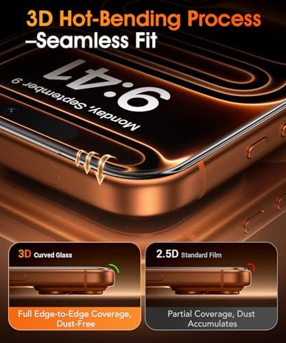 GolbinBox 2-Pack for iPhone 17 Pro Max Screen Protector [Anti-Reflection] [3D Full Coverage] 12FT Drop Protection, 9H+ Hardness, Anti-Fingerprint, HD Clear Tempered Glass for iPhone 17ProMax 6.9" - Thumbnail 4
