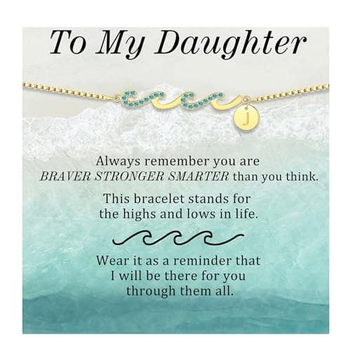 Daughter Gifts, Mothers Day Gift for Daughter Initial Bracelets for Women Teen Gifts Trendy Stuff Dainty Gold Bracelet with Initial Letter J Wave Link Adjustable Birthday Christmas Jewelry - Image 1