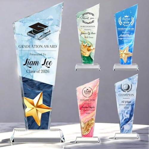 Custom Crystal Trophy Award, Personalized Trophy with Photo Text Logo, Award Trophy for Employee, Graduation Gifts, Employee of the Month, Teacher Appreciation Gifts, 1st Place Trophy (Style2)