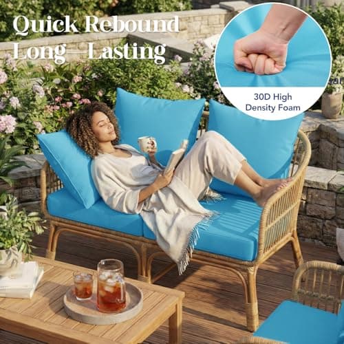 L’AGRATY Outdoor Chair Cushions for Patio Furniture：24" x 24" Deep Seat Cushions with Backrest for Couch Sofa Chair - Waterproof Fade-Resistant Patio Cushion (Set of 1,Bright Blue) - Thumbnail 5