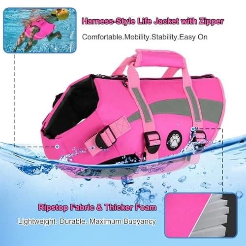 Dogcheer Dog Life Jacket for Dogs with Grab Handle and Zipper, Harness Dog Life Vest High, Buoyancy & Reflective Straps, Adjustable Swim Vest for Small Medium Large Dogs - Pink, XS - Thumbnail 3