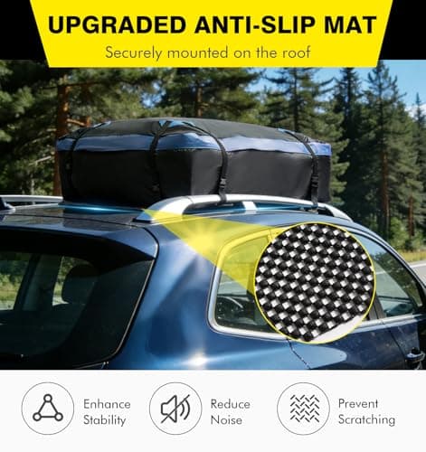 Cyfie Car Rooftop Cargo Carrier Bag, 15 Cubic Feet Waterproof Heavy Duty 420D Oxford Cloth Car Roof Luggage Cargo Storage Bag for All Vehicles with/Without Rack (Black and Blue) - Thumbnail 3