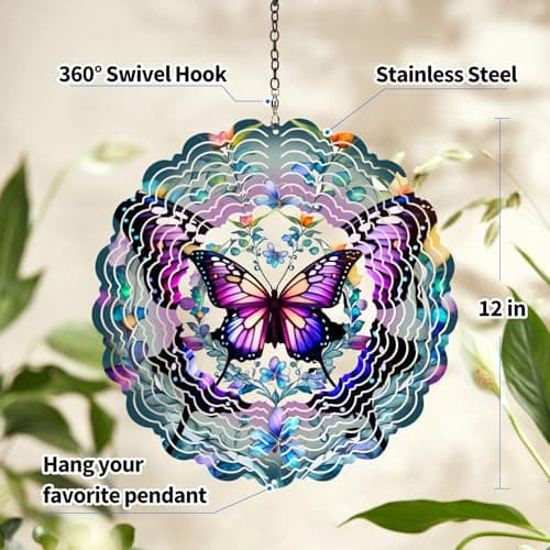 Butterfly Wind Spinners Outdoor - Birthday Gifts for Women Mom Men Garden Decor Gifts, Butterflies Hanging Wind Chimes 12 inch 3D Wind Spinner for Outdoor Decor for Outside, Patio, Yard, Balcony - Thumbnail 4