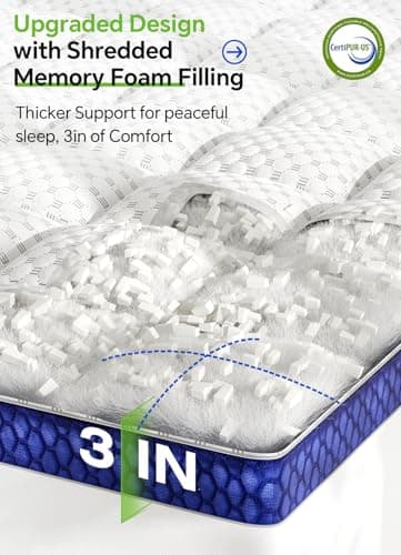 BEDELITE Dorm Room Essentials Twin XL Mattress Topper for College Students Back to School 3 Inch Thick Mattress Pad, Plush Pillow Top Bed Cover, Shredded Memory Foam Filling - Thumbnail 3