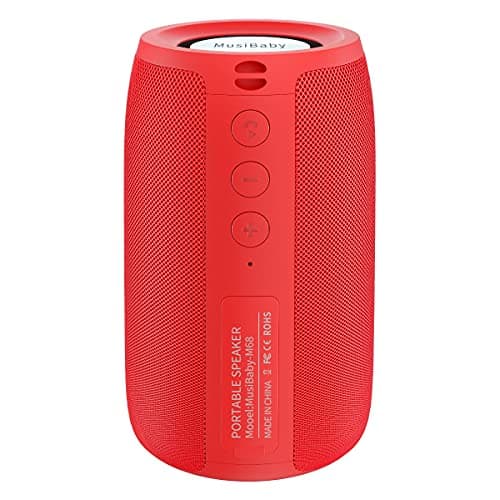 Bluetooth Speaker,MusiBaby Wireless,Outdoor, Waterproof,Portable Speaker,Dual Pairing, Bluetooth 5.0,Loud Stereo,Booming Bass,24H Playtime for Home&Party,Gifts(Pure Red)