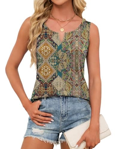 JUSTFASHIONNOW Sleeveless Tank Tops for Women V Neck Tshirts Cute Summer Tops Dressy Casual Blouses Trendy Resort Wear(Yellow, X-Large) - Thumbnail 3