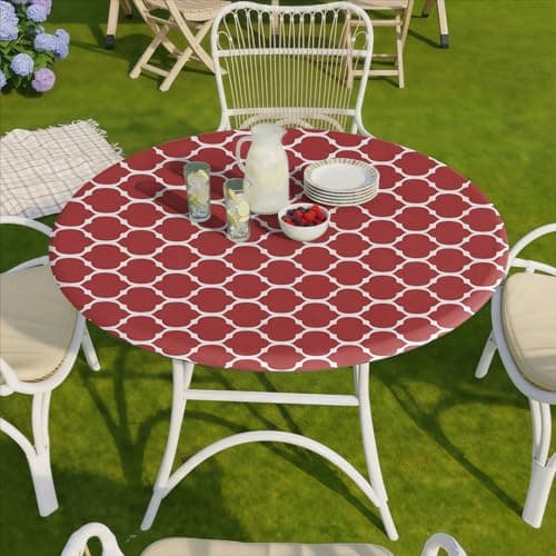 opstellen Fitted Round Tablecloth Wipeable Table Cloths Vinyl Indoor Outdoor Circle Covers for 36-44inch Table Dining Living Room Home Must Haves Gifts Summer Fall Patio Picnic Camping Garden Stuff - Thumbnail 6