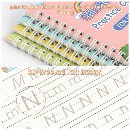 PEASUG Grooved Writing Books for Kids 3-5, Magic Grooved Writing Practice for Kids, Reusable Handwriting Workbooks Practice for Kid Learn to Write, Children's Magic Copybooks 4 Pack - Thumbnail 4