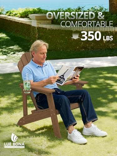 LUE BONA Wood-Grain HDPE Adirondack Chairs Set of 4 - Weather Resistant Seating with Cup Holder for Patio, Fire Pit, Deck & Vacation Rental, Brown - Thumbnail 5