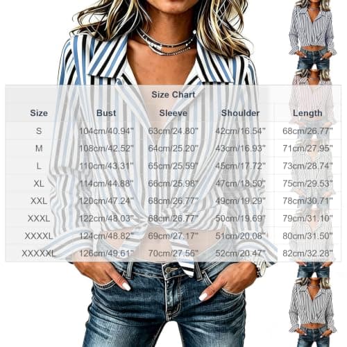 Striped Shirt Women Long Sleeve 2026 Summer Fall Tops Sky Blue X-Large - Thumbnail 3