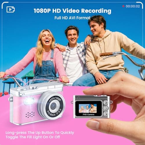 Mini Keychain Camera, 1080P Y2k Retro Camcorder with 0.96" Screen, Teens Portable Video Recorder for Vlog&Party&Gifts, Small Vintage Pocket Keychain Digital Camera with Flash, 32G SD Card, Type-C,Pink - Thumbnail 4