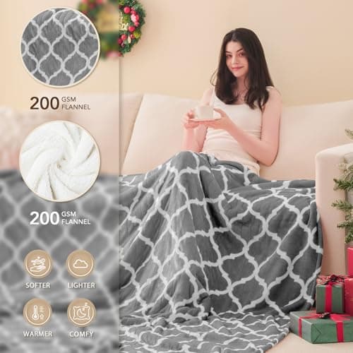 Homemate Heated Blanket Electric Throw - 50“x60“ Heating Blanket with 10 Fast Heat Levels 8 Hours Auto Off Soft Cozy Flannel Over-Heated Protection ETL Certification Keep Warming in Home - Thumbnail 2