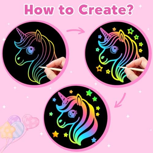 ZMLM Scratch Paper Art-Crafts Gift: 2 Pack Rainbow Notebooks Supplies Toys for 3 4 5 6 7 8 9 10 Years Old Girls and Boys Kids Easter Gifts Christmas Birthday Party Games Unicorns - Thumbnail 3