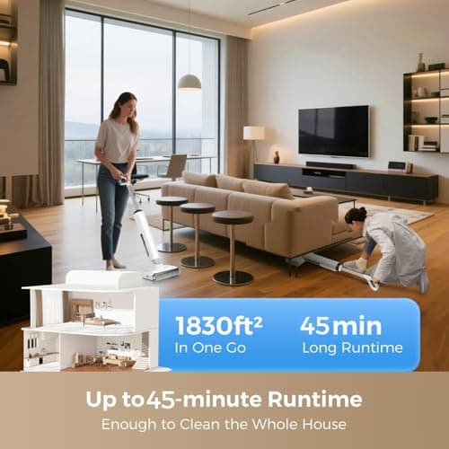 Wet Dry Vacuum Cleaner, Cordless Vacuum Mop Combo for Hard Floors, 23000Pa Powerful Suction, 180° Lay-Flat, Self-Cleaning Floor Washer with 45 Min Runtime, Anti-Tangle Brush, Dual Tank - Thumbnail 6