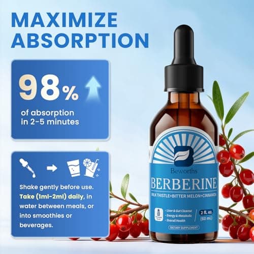 B BEWORTHS 2Pack Berberine Supplement - Berberine HCL with Ceylon Cinnamon Supplement Drops with Bitter Melon, Milk Thistle, Turmeric, Artichoke, Berberine Phytosome - Support Liver, Digestive Health - Thumbnail 6