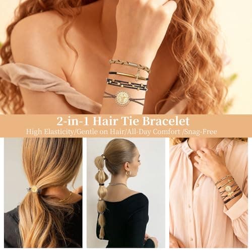 6 Pcs Boho Hair Tie Bracelets for Women | 6 Styles Cross & Jesus Stretchy No-Pull Elastic Hair Ties for Fine & Thick Hair, No Damage Hair Bands for Ponytail Holders - Thumbnail 5