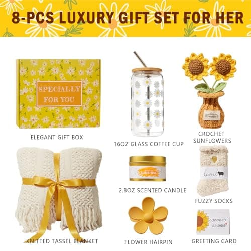 Birthday Gifts for Women, Christmas Self Care Get Well Gifts Baskets for Women, Sending Sunshine Sunflower Care Package, Thinking of You Thank You Inspirational Gift for Friend, Mom, Sister, Wife - Thumbnail 3