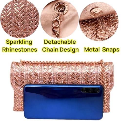 LUKLUKTAISUN 2026 Rhinestones Clutch Purses for Women 3d Evening Bags PU Leather Handbag for Cocktail Prom Party Wedding(Champagne) - Thumbnail 3