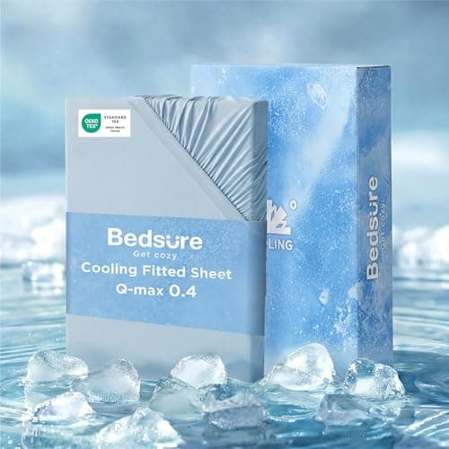 Bedsure King Fitted Sheet Only, Cooling Fitted Sheet King Size for Hot Sleeper, with 360° Elastic Corner Straps, Q-Max 0.4, Temperature Regulation Bedding for Night Sweats, Up to 16" Deep, Blue - Image 1