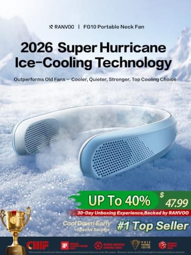 RANVOO FG10 Pro 2026 Ice Cooling Neck Fan 【Full Body Cooling 16 Hours Battery Life】 AI Personal Cooler, Immersive Neck Cold Wind, Rechargeable Strong Airflow Wearable Fan,Gift for Mom Dad - Thumbnail 2