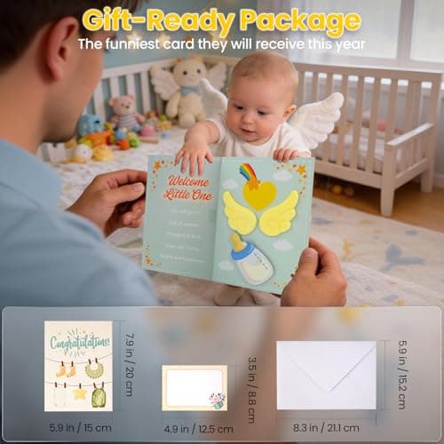 mountova Musical Baby Shower Card – Pop Up Baby Shower Cards with Sound & Light for Girl and Boy - Cute New Baby Card for New Parents, Blank NoteCard and Envelope Included - Thumbnail 6