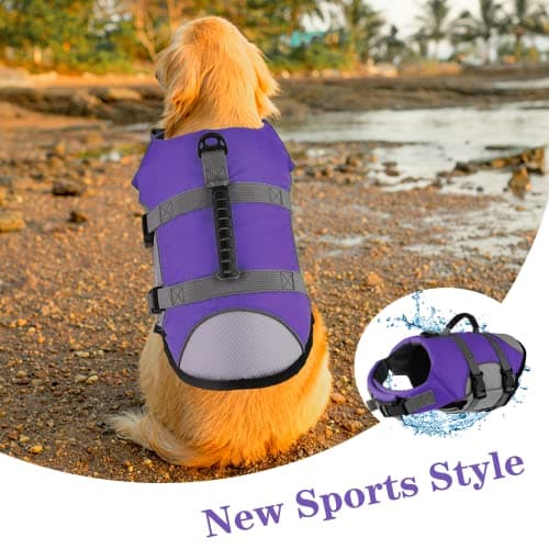 Mklhgty Dog Life Jacket, Reflective Adjustable Dog Vest with Rescue Handle for Swimming and Boating, Ripstop Pet Safety Life Preserver for Small, Medium and Large Dogs - Thumbnail 6