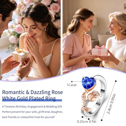 1CT Rose Heart Adjustable Ring 6.5~8 Sapphire Ring Sapphire VVS1 D Clarity 18K White/Rose Gold Gift for Wife Mother Daughter Birthday Wedding Engagement Christmas Anniversary Mothers Day Gift for Mom Bride - Thumbnail 4
