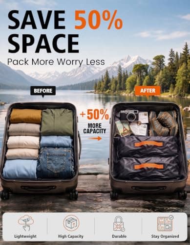 Seaflash Vacuum Travel Bags with Pump, 34L Space Saver Vacuum Compression Bags for Travel Luggage Suitcase Backpack, Waterproof & Reusable Vacuum Packing Cubes for Clothing (1PCS + Pump) - Thumbnail 2