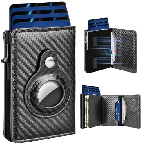 Wallet for Men with Pop Up Card Holder, Smart RFID Blocking Air-Tag Mens Wallets, Slim Minimalist Metal Credit Card Case Front Pocket with ID Holder Money Clip, 1-7 Cards Capacity, Carbon Fiber Black - Image 1