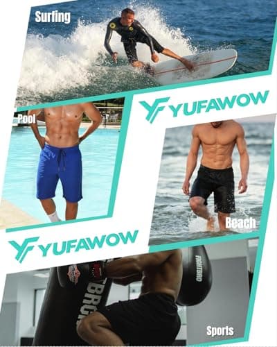 9 Inch Men Swim Trunks Compression Liner Quick Dry Swimwear Bikini Swimsuit Bathing Suit Beach Water Shorts Gym Essential Running Accessories Workout Must Have Athletic Necessities Yoga Stuff Gear - Thumbnail 2