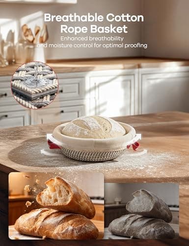 Ganiza Sourdough Starter Kit, Cotton Rope Sourdough Bread Baking Supplies, 9'' Round & 10'' Oval Banneton Basket with Liners & Covers, Sourdough Proofing Basket Kit Gifts for Bakers Women Wife Mom - Thumbnail 2