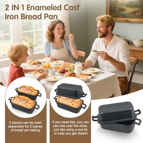 Demine Cast Iron Loaf Pan with Lid 9x5 Inch – Dutch Oven Bread Pan for Sourdough, Banana Bread, Meatloaf – Even Heat, Non-Stick, Oven Safe Baking Pans - Thumbnail 4