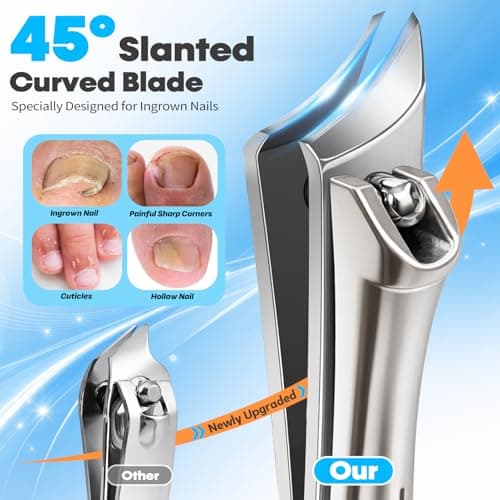8-in-1 Heavy Duty Toenail & Fingernail Clippers for Seniors Men with Thick & Ingrown Nails - Manicure Pedicure Kit with 360° Swivel Head - Professional Wide Jaw Podiatrist Tools - Thumbnail 5