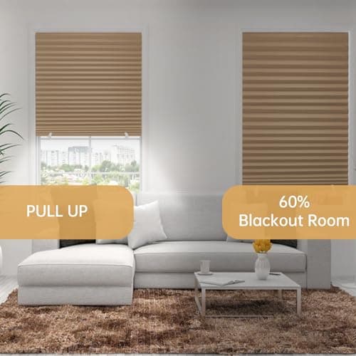 Changshade 6-Pack Temporary Light Filtering Paper Blinds for Window, Cut to Size Adhesive Paper Shades, Stick on Pleated Blinds,No Drill Easy Install,48" W x 72" H,Brown - Thumbnail 3