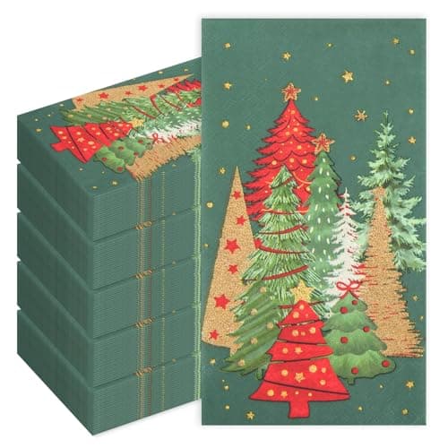 String pulling 200-Piece 2-Ply Green Christmas Tree Paper Towels, disposable hand towels for bathroom, Festive Kitchen napkins Table Decor for Christmas Parties, Bathrooms,and Holiday Gatherings