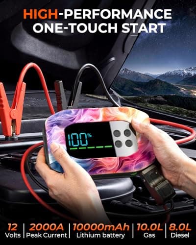 ROGATION Jump Starter with Air Compressor, Portable Car Battery Jump Starter, 12V Booster for Gas/Diesel Engines, Tire Inflator, Power Bank & LED Light (Black-10000ma/h -1.0) - Thumbnail 2