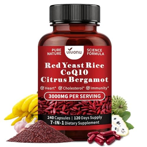 VivoNu Red Yeast Rice with CoQ10, Citrus Bergamot Supplements* | 3000mg Red Yeast Rice, Citrus Bergamot, CoQ10, 240 Capsules - Image 1
