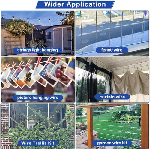 TooTaci Turnbuckle Wire Tensioner Kit, 100ft 1/16 Vinyl Coated Stainless Steel Wire Rope Cable with M5 Turnbuckles for Curtain, Garden Trellis, Picture, String Lights Hanging, Climbing Plants Outdoor - Thumbnail 6