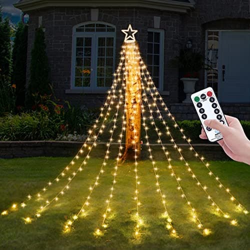 Decute Christmas Decorations Outdoor String Lights 8 Modes and Timer with Remote, Waterproof 320 LED Christmas Tree Lights Star Lights for Yard Garden Backyard Wedding Holiday Decor Warm White