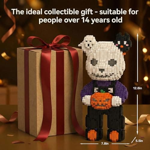 SehrKlug 12.6" Skull Bear Teddy Blocks Building Bricks Set for Adults, Ages 14+ - Collector-Edition DIY Craft Kit & Trend Decor for Office, Bedroom or Book Shelf - Relaxing Activity Gift, Birthdays - Thumbnail 6